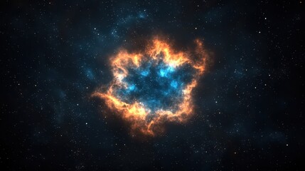 Colorful Cosmic Nebula with Bright Flames and Starry Background in Deep Space