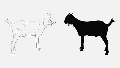 Goat Shape Silhouette - Perfect Goat Line drawing Vector Illustrator with white Background