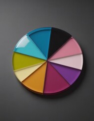 Fototapeta premium Artistic color wheel with vibrant paints arranged in a circular palette showcasing various hues and tones