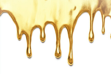 Golden liquid dripping effect on white background