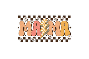 MAMA with Checkered Retro Mother day Floral Mama PNG Sublimation T Shirt Design