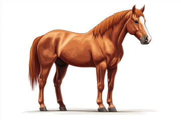 Fototapeta premium A majestic chestnut horse stands in full profile, its muscular form and flowing mane captured in intricate detail, symbolizing grace and power.