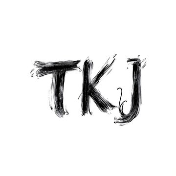 Bold Black Brushstroke Letters T K J Abstract Design