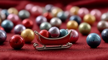 Festive sleigh overflowing with colorful pearls
