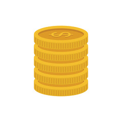 Heap of gold coins with us dollar currency sign vector illustration isolated on white background. Money coin stack pile. Business and finance concept design element.