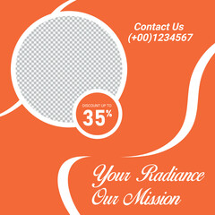 Orange Social Media Template With Profile Picture Space And Discount Offer