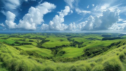 Obraz premium Rolling Green Hills with Sunny Sky.