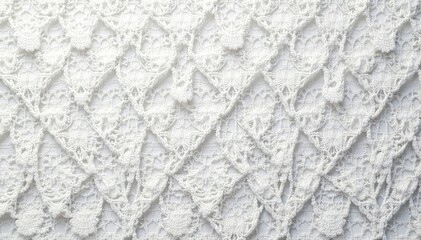 Fototapeta premium Geometric lace pattern, repeating diamond shapes in a white fabric , light, repetitive