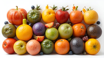 Creative Standing mix colorful fruit with white isolate background