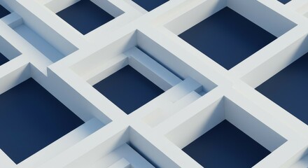 Abstract Geometric Structure with Square Openings and White Framework