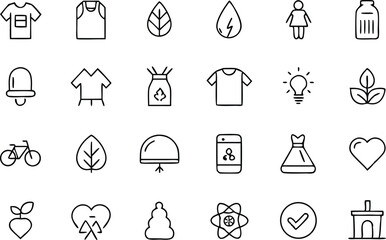 Outline icon set dedicated to sustainable fashion concepts great for eco friendly product designs marketing campaigns and clothing brand visuals focused on sustainability