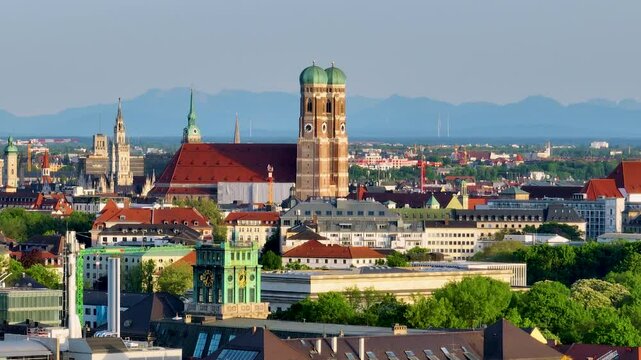 Frauenkirche Church, Main Landmark Of Munich in an aerial view