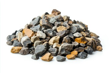 Obraz premium Pile of rocks and soil on white background. AI image