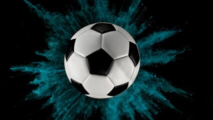 Soccer ball with coloured powder explosion.