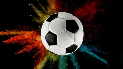Soccer ball with coloured powder explosion.