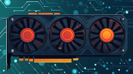 Obraz premium Triplefan GPU with tech background.