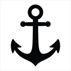 Black silhouette of a traditional anchor with a stock at the top and two flukes at the bottom, set against a white background. 