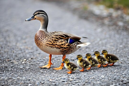 Duck Family Enjoying Time Together in the Pond - Cute and Quaint Waterfowl Scene in Natural Habitat