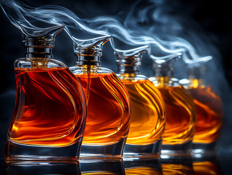 elegant perfume flacons flowing curves vibrant liquids