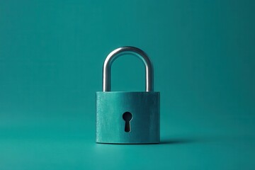 Naklejka premium Metallic Teal Padlock on Teal Background Security Concept