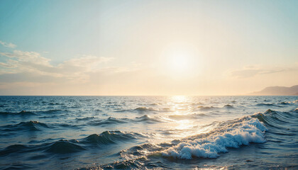 Obraz premium Serene ocean waves at dawn, tranquil coastal beauty