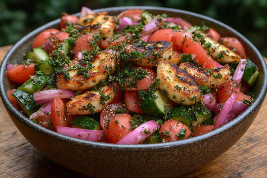 greek salad grilled halloumi zaatar spice fusion