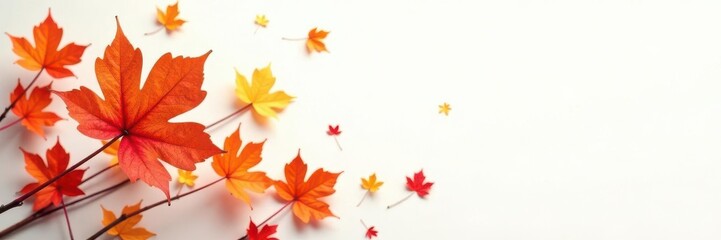 Orange flowers, white background, autumn leaves, fall , november, orange, still life