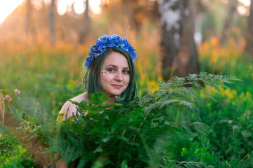 People on Ivan Kupala in the green forest