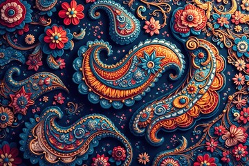 Bold, stylized paisley design with contrasting colors and sharp lines , lines, simple