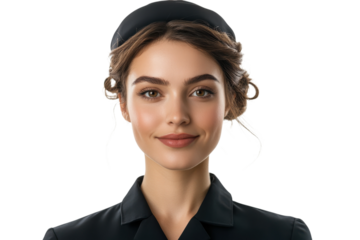 Confident Flight Attendant Portrait: Professional, Air Travel, Airline, Service, Hospitality, on transparent background