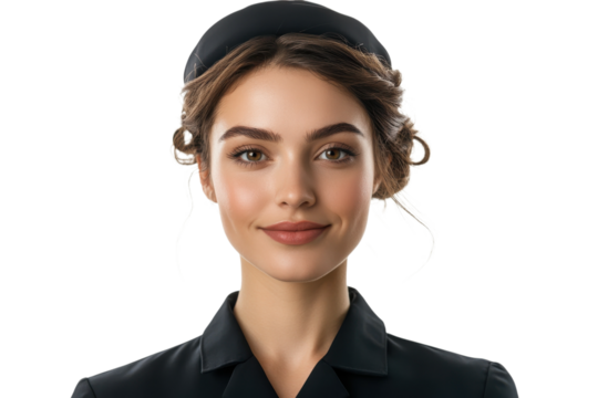 Confident Flight Attendant Portrait: Professional, Air Travel, Airline, Service, Hospitality, on transparent background