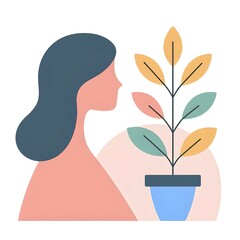 Minimalist Illustration – Woman with Potted Plant