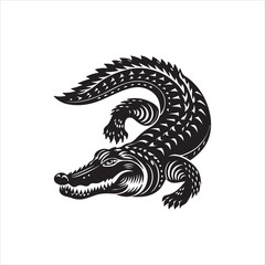 Crocodile Silhouette Clipart | Aggressive Reptile Outline on White Background