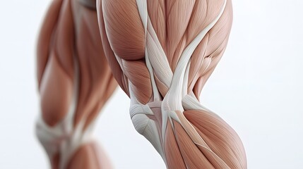 Detailed Muscular System of the Legs: A close-up view of the leg muscles, highlighting the quadriceps, hamstrings, and calves in fine detail.
