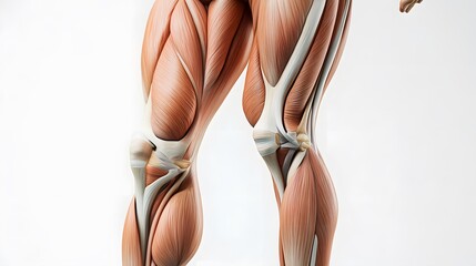 Detailed Muscular System of the Legs: A close-up view of the leg muscles, highlighting the quadriceps, hamstrings, and calves in fine detail.
