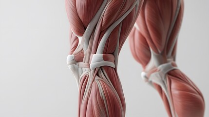 Detailed Muscular System of the Legs: A close-up view of the leg muscles, highlighting the quadriceps, hamstrings, and calves in fine detail.
