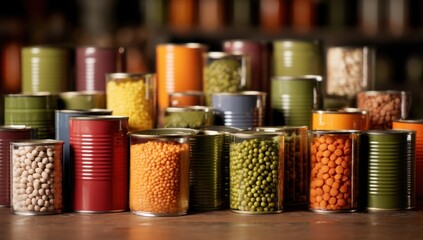 Assorted Canned Goods, Preserve Nutrients with Colorful Array of Beans, Peas and More for Food Storage