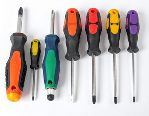 Assortment Of Colorful Screwdrivers On White Background