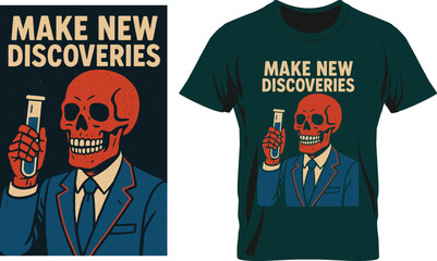 Modern Flat Vector Illustration of a Skull in a Suit with a Science Beaker