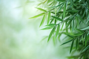 Fototapeta premium Close-up view of vibrant green bamboo foliage.