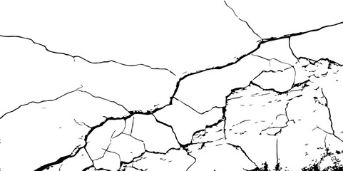 Cracked Surface Grunge Texture Vector. Grunge design crack texture background.  Black Isolated on White Background. Distressed black texture.  Uneven Overlay. Vector Illustration