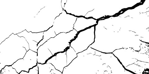 Cracked Surface Grunge Texture Vector. Grunge design crack texture background.  Black Isolated on White Background. Distressed black texture.  Uneven Overlay. Vector Illustration