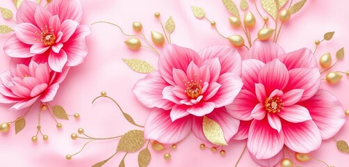 Abstract pink floral design, gold accents on pink & white Elegant, luxurious, feminine, romantic, luxurious