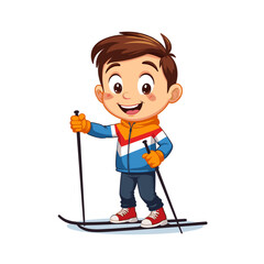 Happy boy skiing in winter sport attire with no background