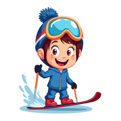 Happy boy skiing on snow against a bright background  