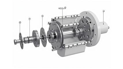 Exploded View of Cylindrical Mechanical Device with Components