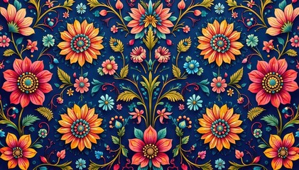Obraz premium Intricate paisley floral pattern in vibrant hues, design, yellow