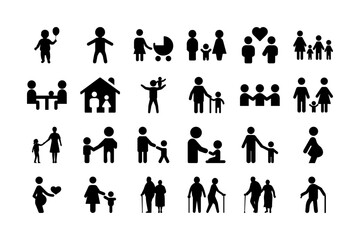 family silhouettes icon set