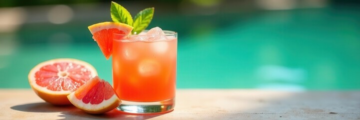 Refreshing grapefruit cocktail with ice, summer vibe , citrus cocktail, summer beverage, chilled