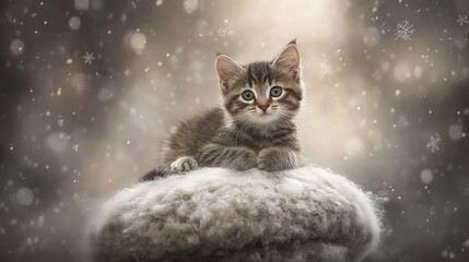 Adorable Kitten in Winter Wonderland